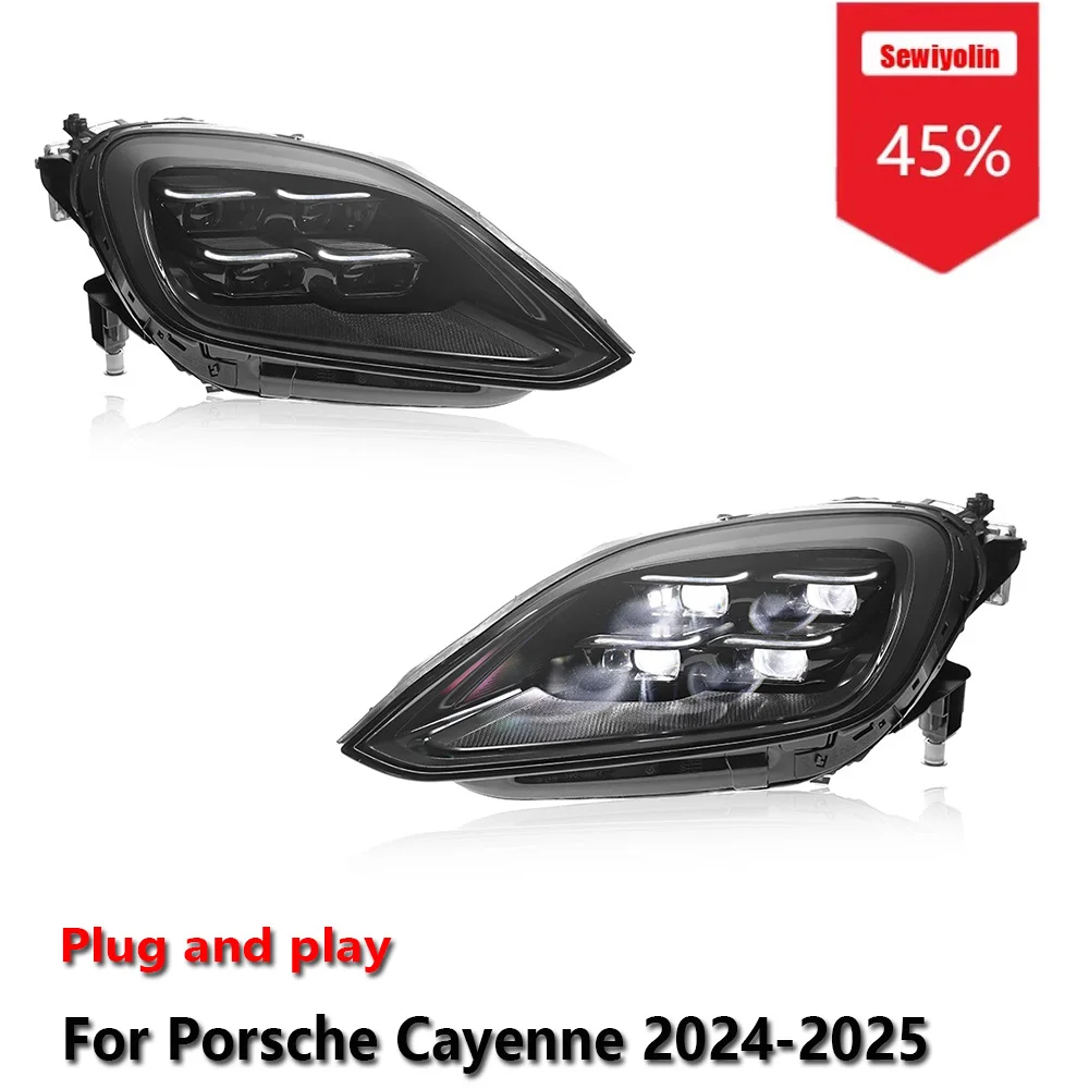 

Sewiyolin автомобильные светодиодные фары в сборе для Porsche Cayenne 2024-2025 противотуманные фары DRL тормозной указатель поворота Plug and Play