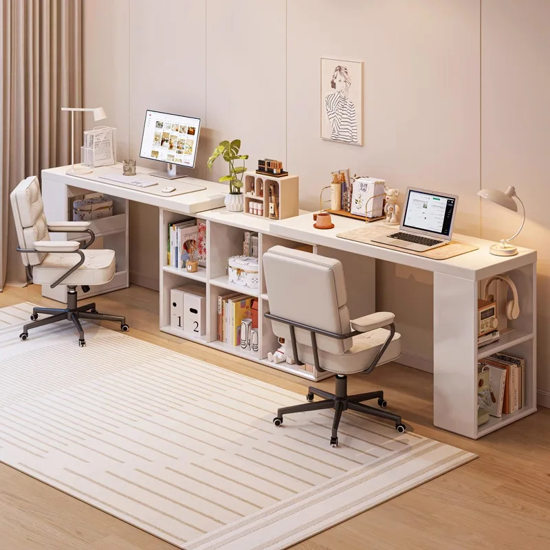Integrated Corner Desk with Bookshelf, Double-purpose Computer & Dressing Table for Girls Bedroom Household Study