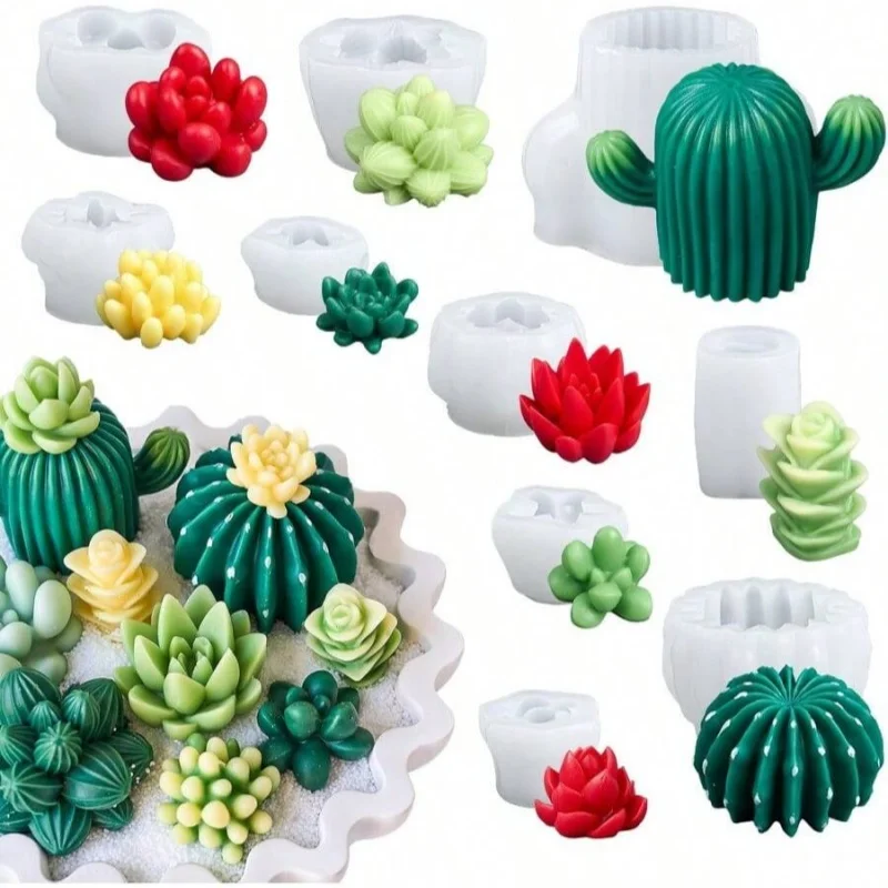 

Succulent Wax Mold 10 Cacti Silicone Candle Cactus Flower Plant Decorate Cement Resin Casting Soap Ornament Craft Mold Fondant