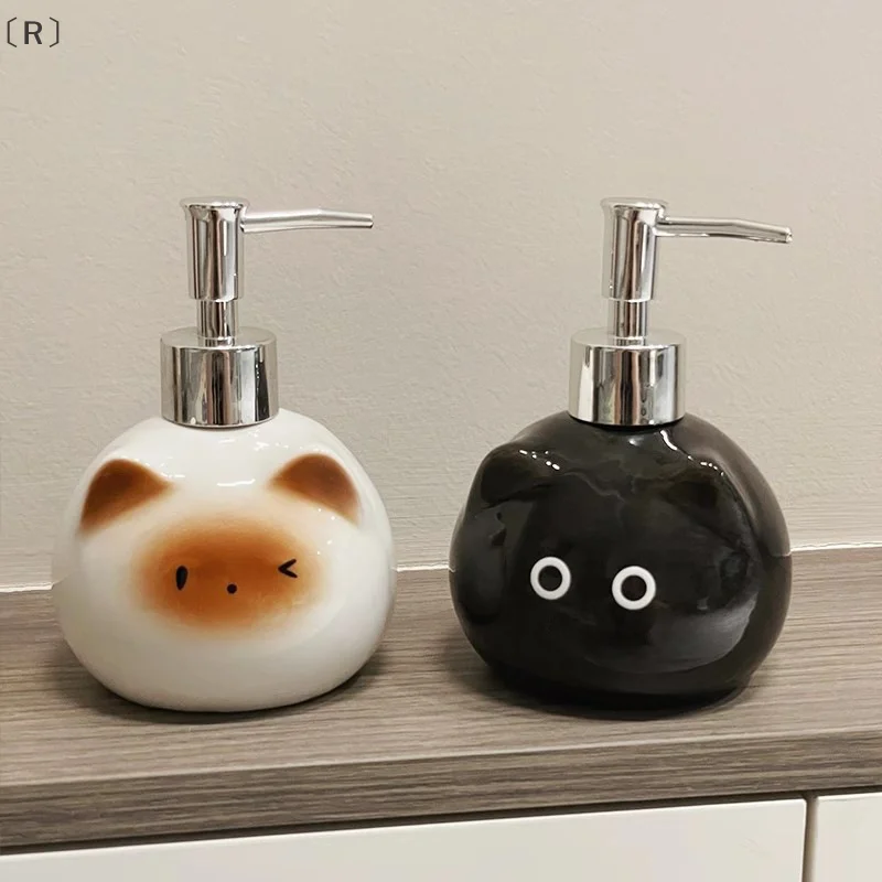 〔R〕Ceramic Siamese Cat Hand Sanitizer Press Bottle Toilet Shampoo Shower Gel Packaging Bottle Dispenser For Liquid Soap