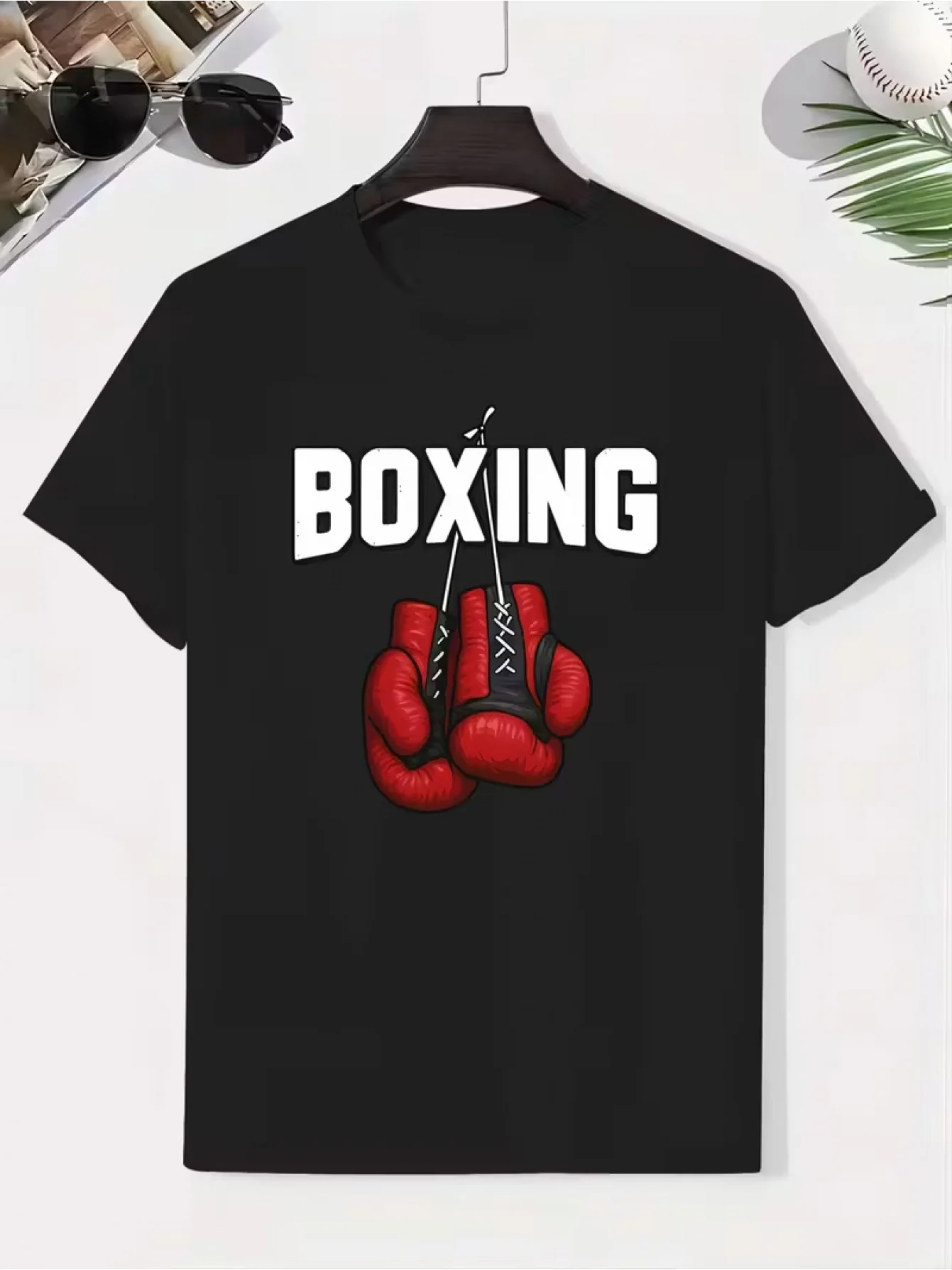 

Boxing Gloves Graphic Tee Men's Breathable Cotton Short Sleeve Round Neck Casual T-Shirt