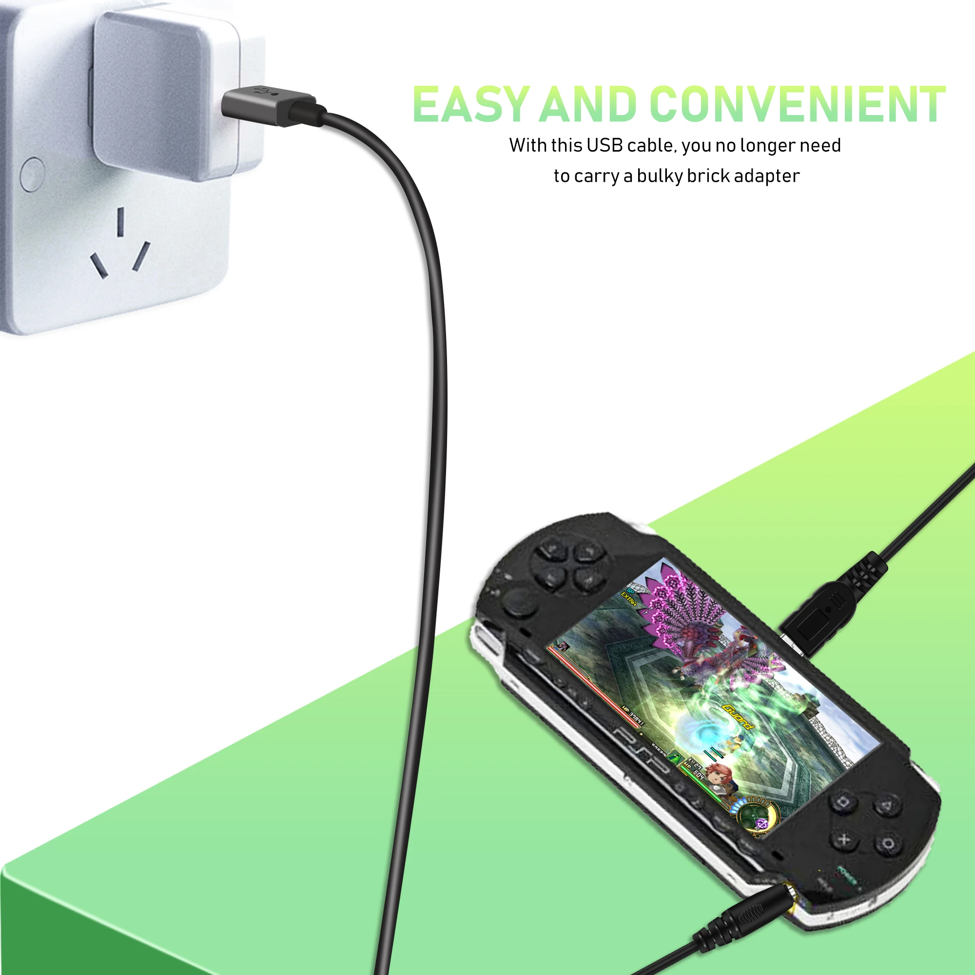 PSP كابل الشاحن ، المحمولة USB PSP سلك الطاقة والبيانات كابل لسوني PSP 1000 2000 3000 ، كابل شحن 2 في 1