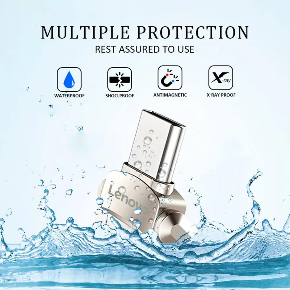 Lenovo 2TB USB Flash Drives High Speed Transfer Metal Pendrive 1TB Memory Card 128GB USB 3.0 Interface Waterproof U Disk