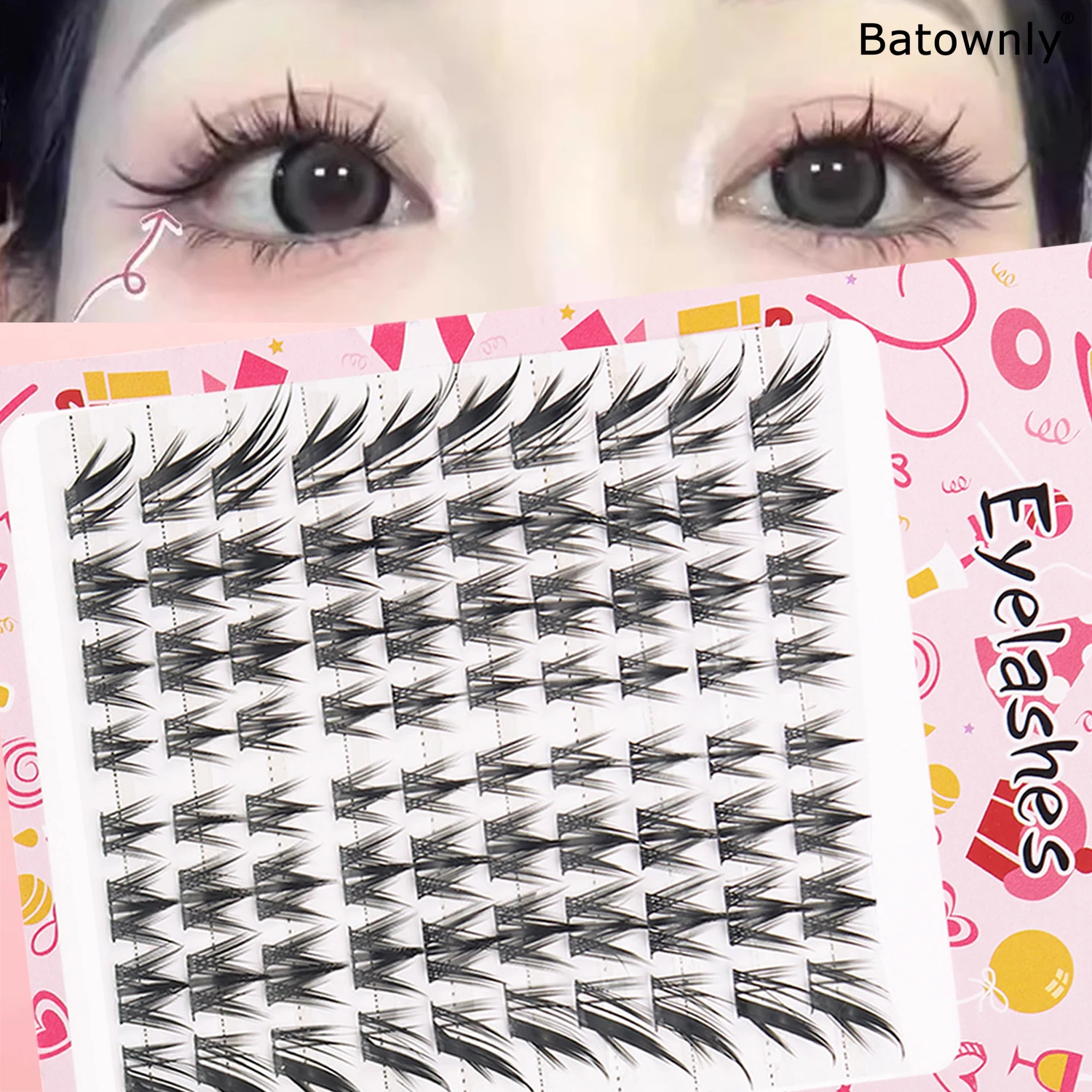 100 Pcs Natural False Eyelashes Fox Oblique Fly + Dog Eyelash Cluster Thick Roll Warped Mirror Clustered False Eyelashes