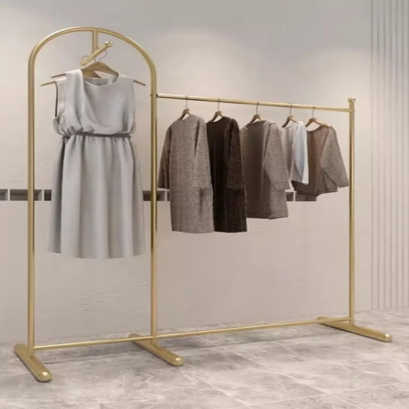 

Fashion Golden Cloth Garment Rack Boutique Clothing Stand Stainless Steel Wall Mounted Clothes Rack for Clothing Shop