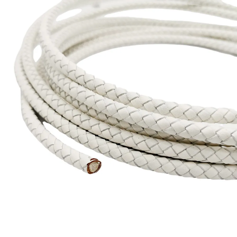 

Aaazee 2 Yards 5mm Round White Braided Leather Bolo Cord for Bracelet Making Jewelry Beading BP5M75