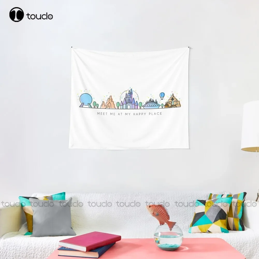 Meet Me At My Happy Place Vector Orlando Theme Park Illustration Design Tapestry Home Funny Tapestry Art Home Decoration