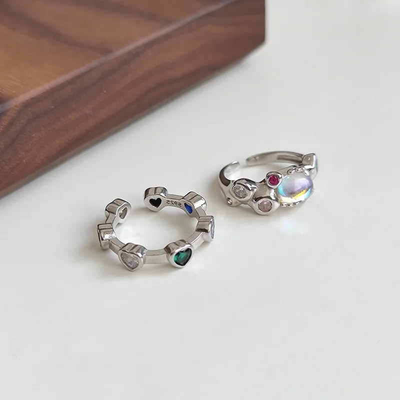 

Original 925 Sterling Silver Heart Diamond Rings For Women Counple Wedding Engagement Silver Women's Vintage Black Ring Jewelry