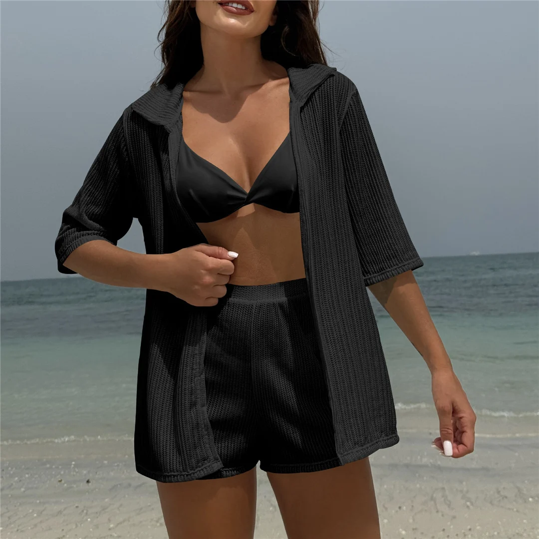Mit Hemd, Shorts, Neckholder, brasilianischer Bikini, Damen-Badeanzug, Damen-Bademode, vierteiliges Bikini-Set, Badeanzug, Badebekleidung, Schwimmbekleidung V5716H – Detail 19