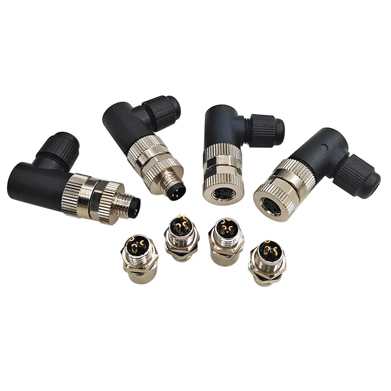 10pcs M8 Sensor Connectors Waterproof Male/Female Plug Angle Screw Threaded Coupling 3pin 4pin for Electronics