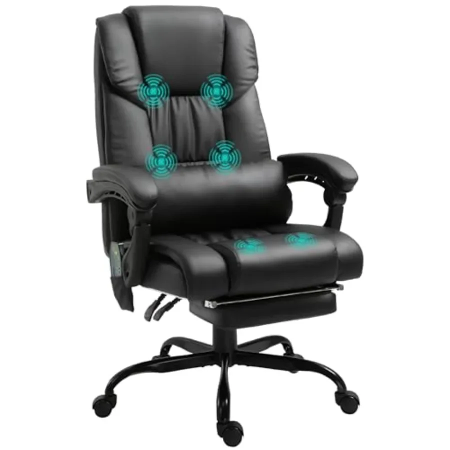 High Back Massage Office Chair for Home/Office Use, PU Leather, Black, 6 Vibration Points with Remote Control