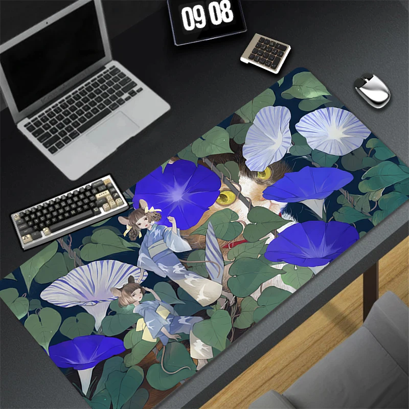 

Keyboard Pad Lock Edge Anime Cat Extended Mousepad Cute Mouse Pad Kawaii Office PC Anime Girls Flower Desktop Protection Mat Rug