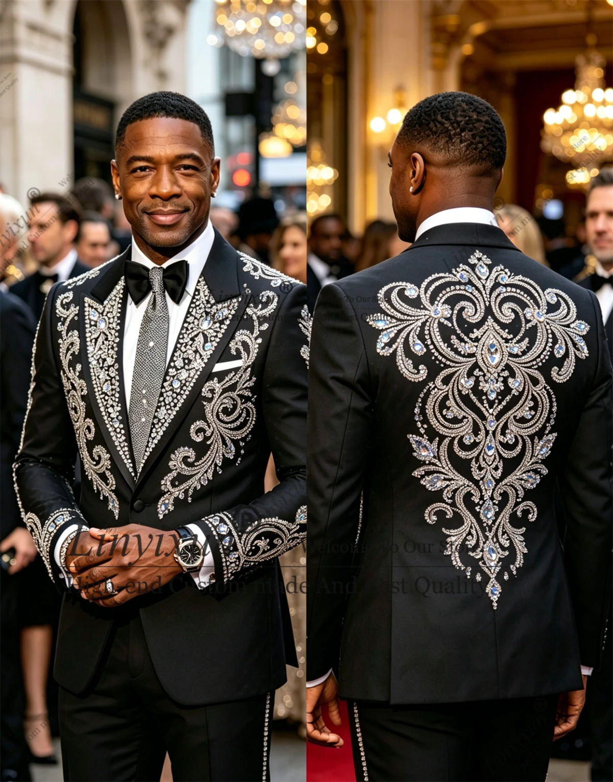 Sparkly Beaded Diamond Men Suits 2 Pieces Wedding Groom Tuxedo Male Prom Blazer Slim Customized Costume Homme jaqueta masculina