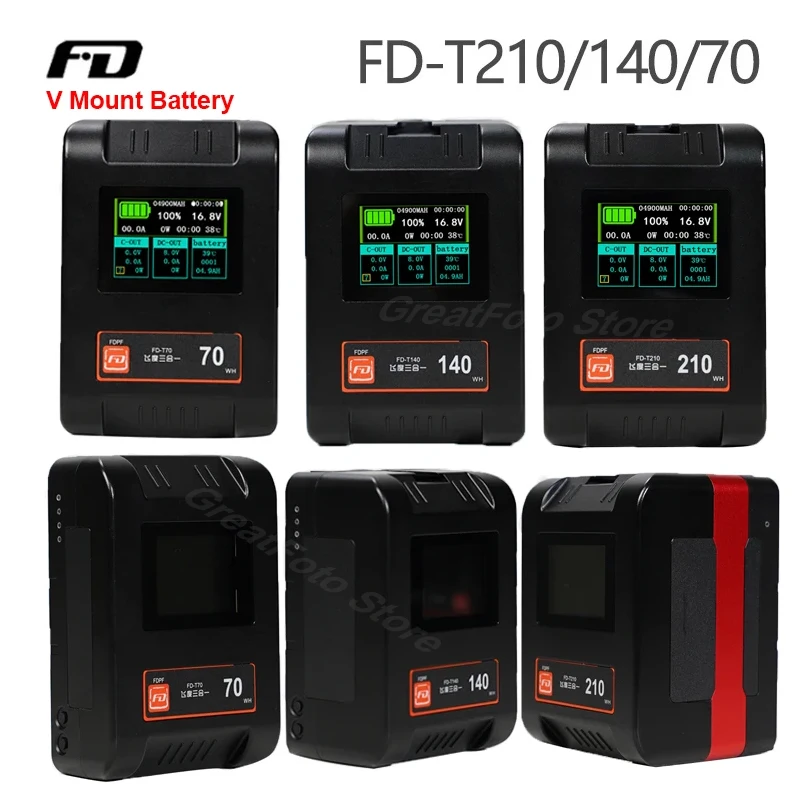 Feidu FD-T70 FD-T140 FD-T210 FD-M70/140/210 V mount Battery For Camera Laptop Fill Light Charger MAX Capacity 210wh 14700MAH