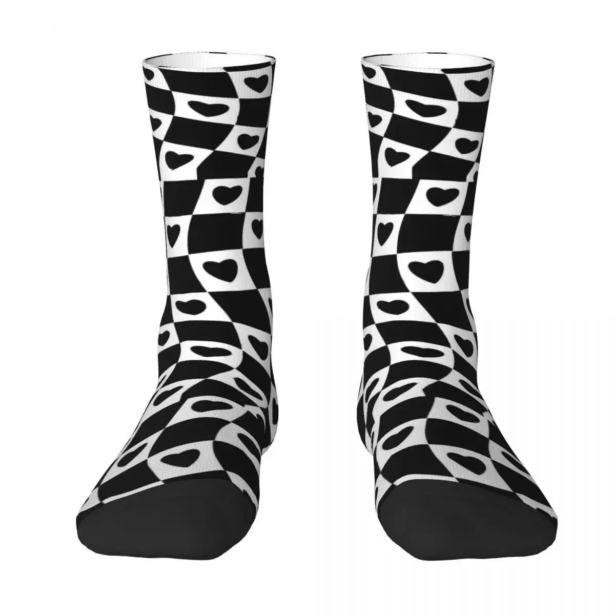 Hearts Check Print Socks Black And White Gothic Stockings Women Men Comfortable Outdoor  Winter Custom Anti-Slip 