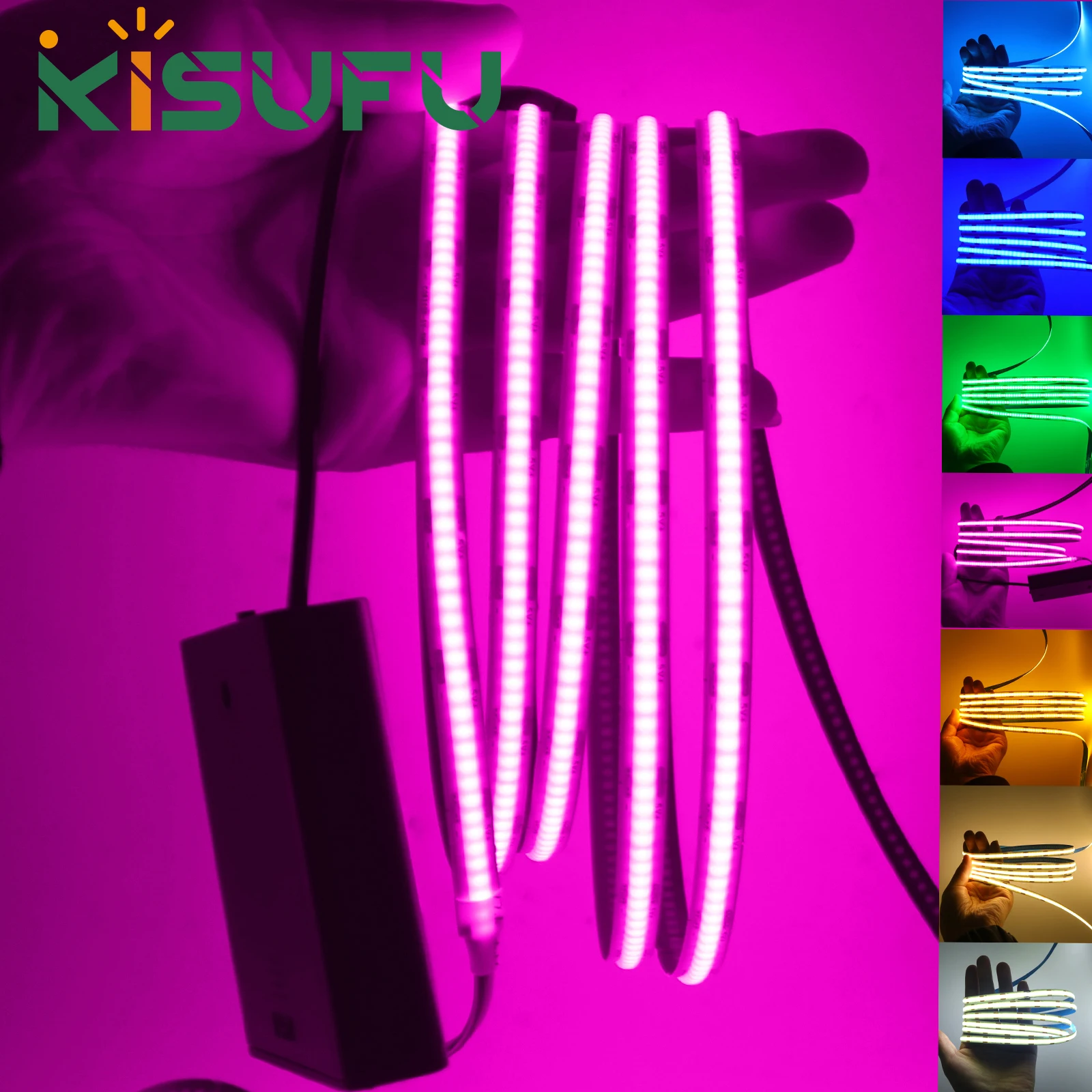 5V USB COB LED Strip With AA Battery Box 320LEDs/M Blue/Pink/Yellow/White/Red RA90 Flexible Adhesive Tape Room TV Night Lighting