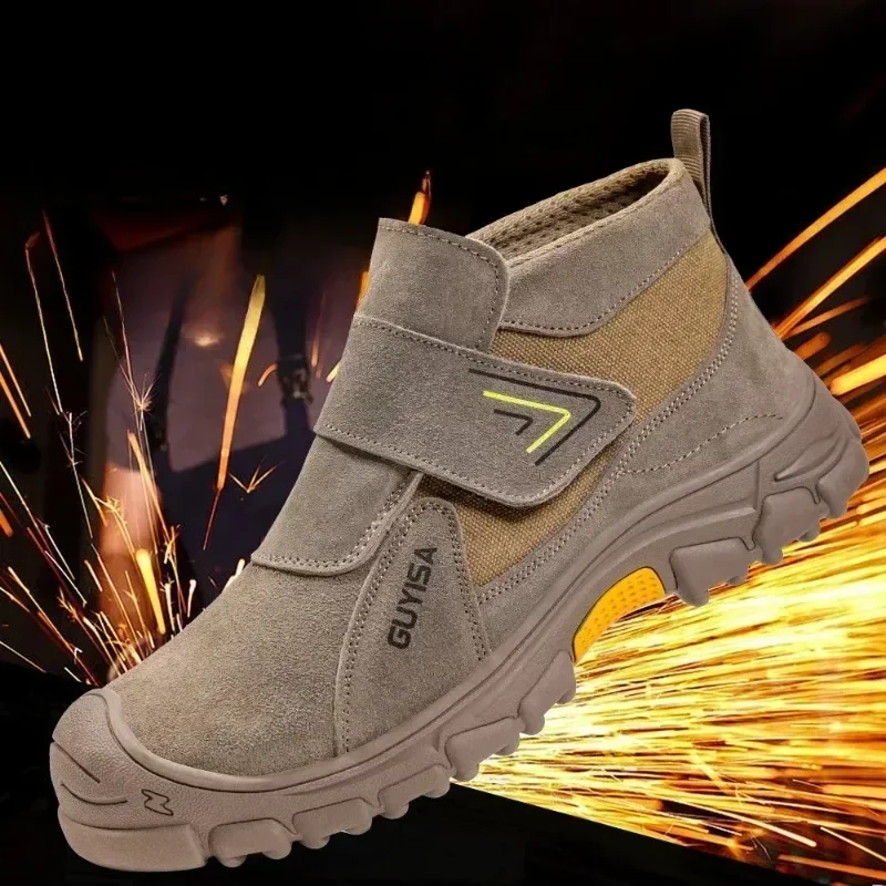 Men's and women's anti scald welding safety shoes anti smashing anti piercing wear-resistant suede steel toe work shoes