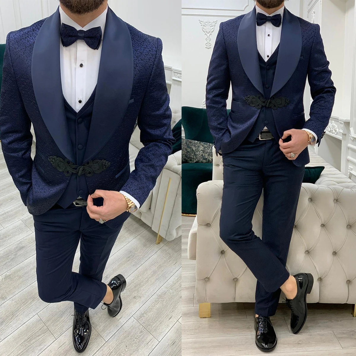 Gorgeous Men Suit Shawel Lapel Regular single Breasted Suits For Men Suitable for gatherings Groom Tuxedos Custom Made