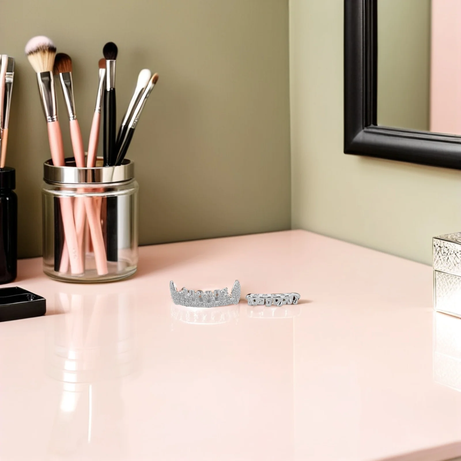 

2Pcs Hip Hop Style Metal Teeth Grill Prop Unique Flat Tooth Cap Fake Grill for Cosplay Rapper Accessories Men Women Fashion