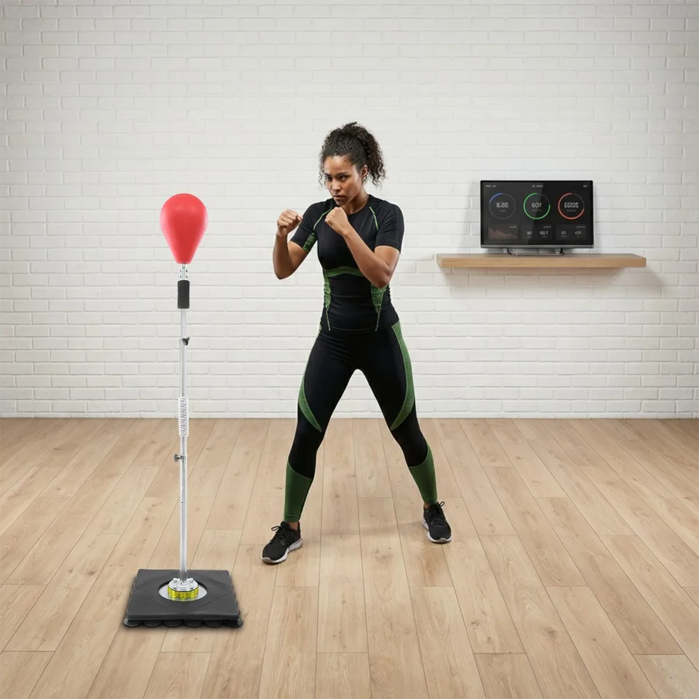 Speed Bags Boxing Punching Bag Red, Adult Stress Relief, Adjustable Height 138-160cm, 32 Strong Suction Cups, Thick PU Cover