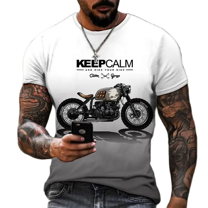 T-shirt oversize manica corta da uomo estate 2023 t-shirt O collo stampata in 3D con stampa moto alla moda