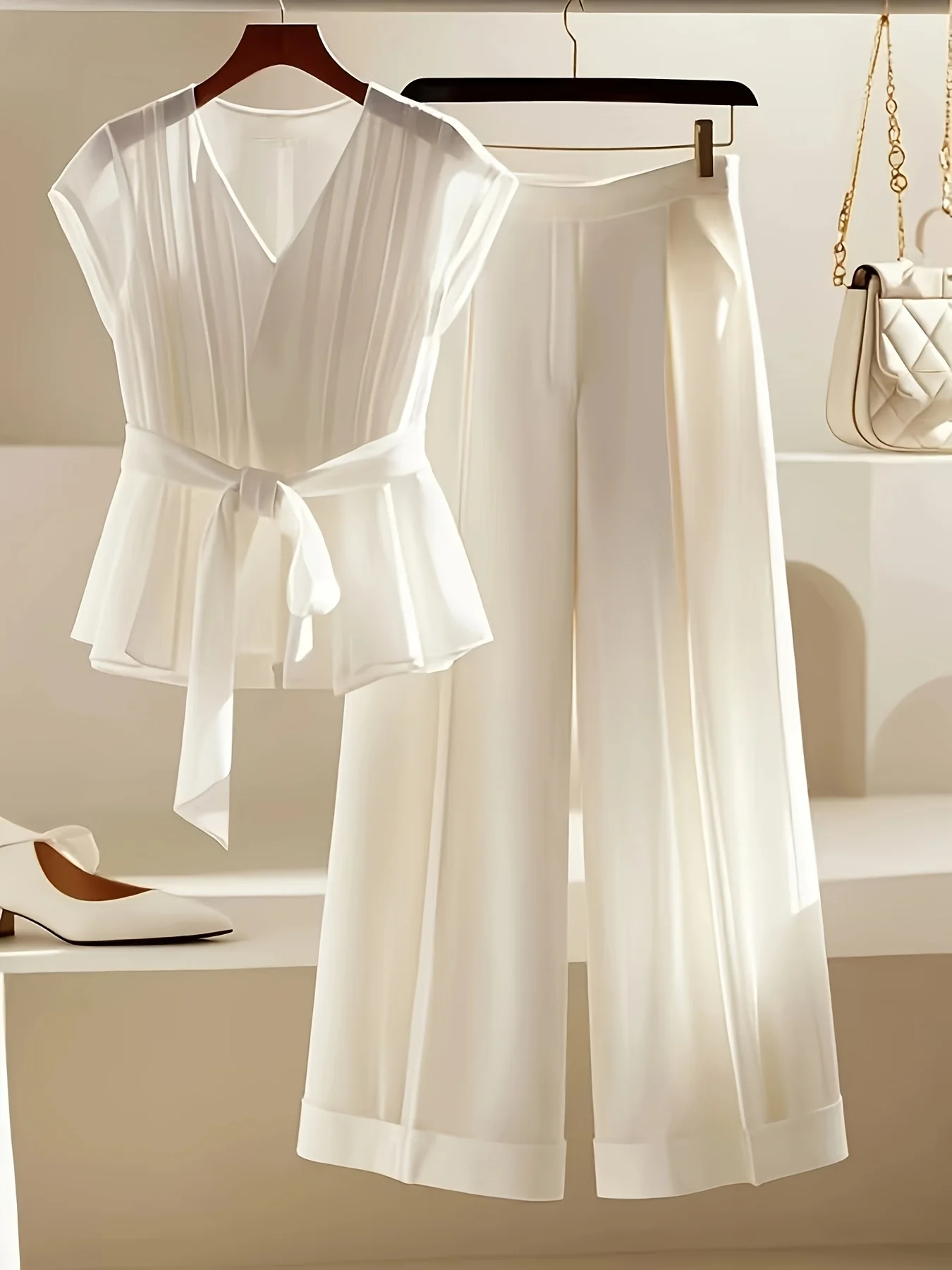2026 Summer Set for Women A New 2025 Style Slimming and Stylish French Solid Color Top and Pants Two-Piece Set