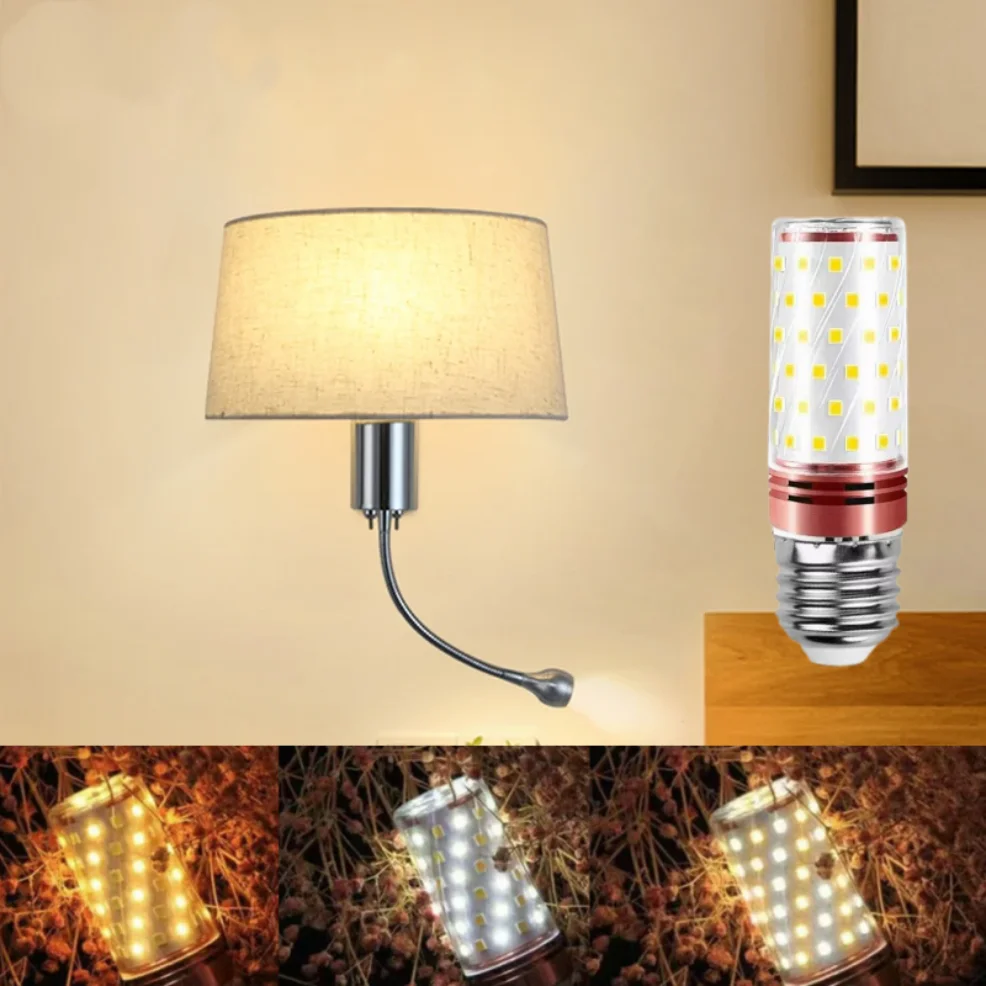 

LED Fabric Lampshade E27 Wall Light with LED bulbs Adjustable Angle Spotlight Bedroom Bedside Lamp Living Room Decoration