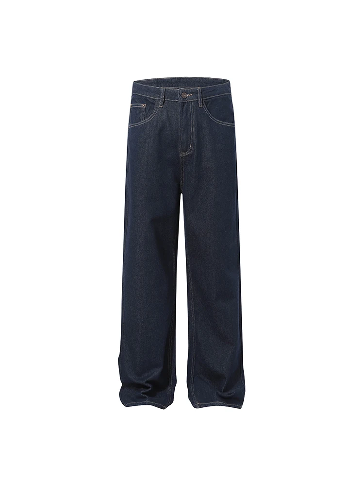 الرجعية الأمريكية الأزرق العميق الرجال الجينز عارضة شارع العليا فضفاض مستقيم الساق واسعة الساق السراويل ارتداء مقاومة الشباب Faion
