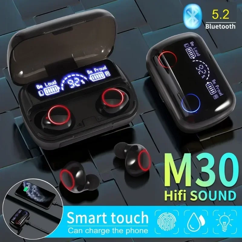 M30 tws سماعة أذن لاسلكية للحد من الضوضاء IPX7 مقاومة للماء ومتوافقة مع بلوتوث 5.1 سماعة أذن رياضية ديناميكية لجميع الهواتف