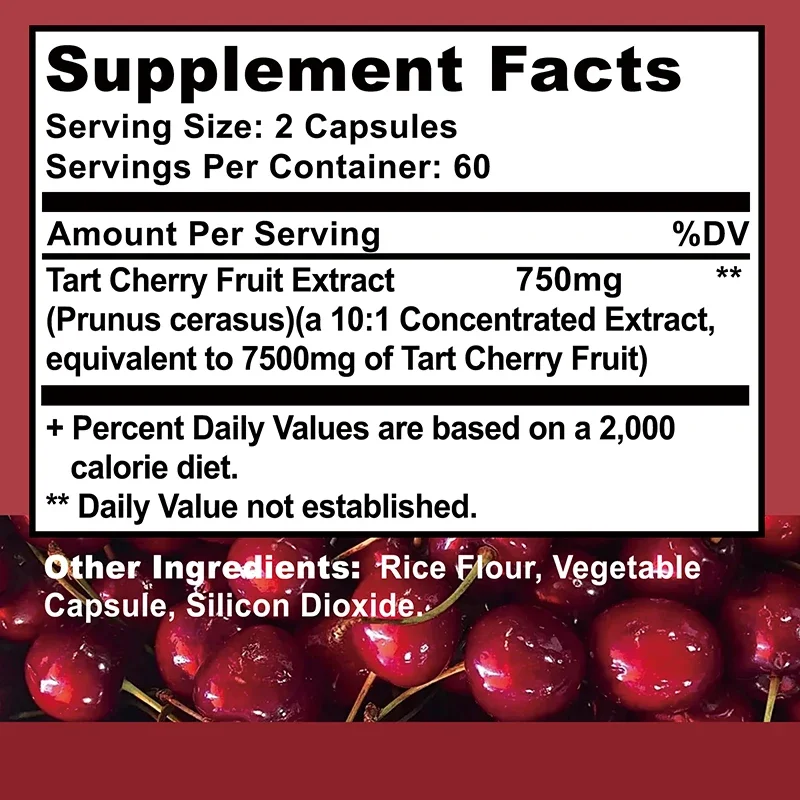 Tart Cherry Capsules - Uric Acid Cleansing, For Sleep, Antioxidant, Muscle Recovery, Promotes Urinary Tract Health, Joint Health