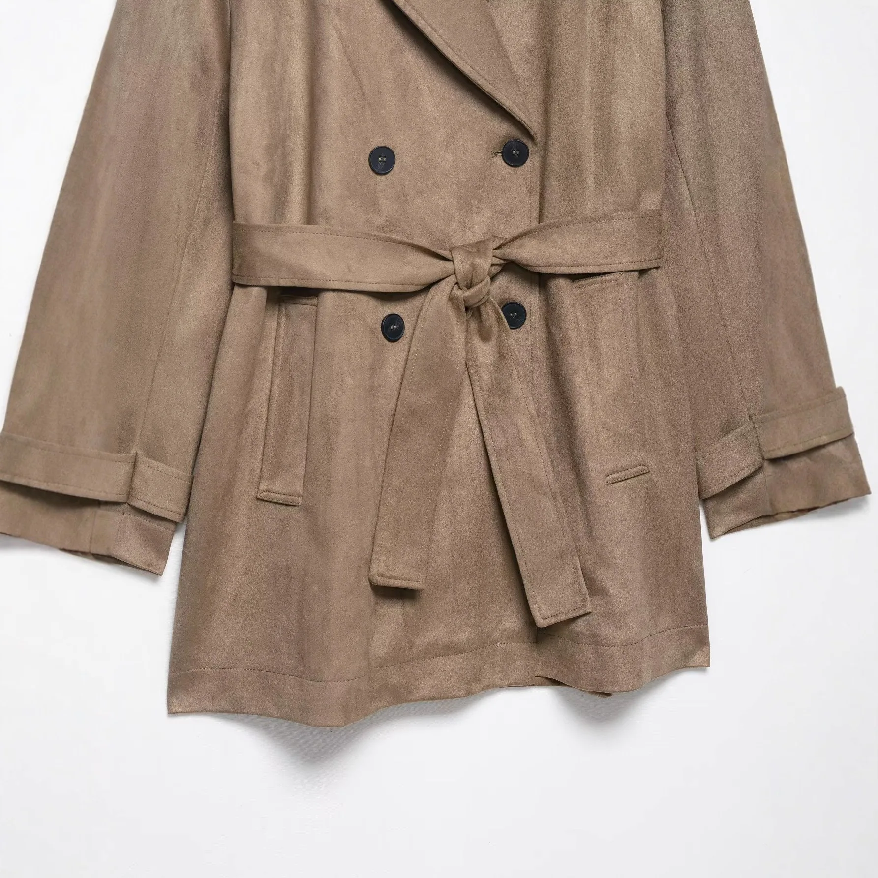 2025 Autunno Inverno Nuove donne Cappotto giacca a vento effetto scamosciato finto doppio petto marrone chiaro Stile versatile