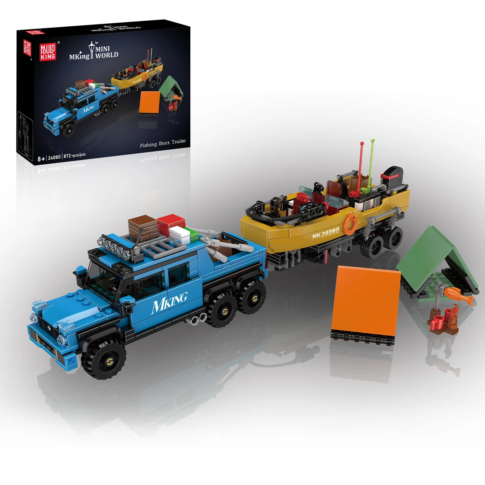 

Mould King 24080 872PCS Fishing Boat Trailer Model Kit - Mini Building Blocks DIY Assembly Toy for Kids & Adults