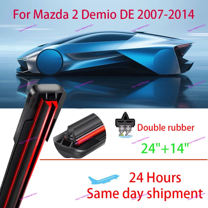 

For Mazda 2 Demio DE 2007-2014 Double rubber Car Front Wiper U-type Soft Rubber Boneless Wiper HD Durable Automotive Wiper24"14"