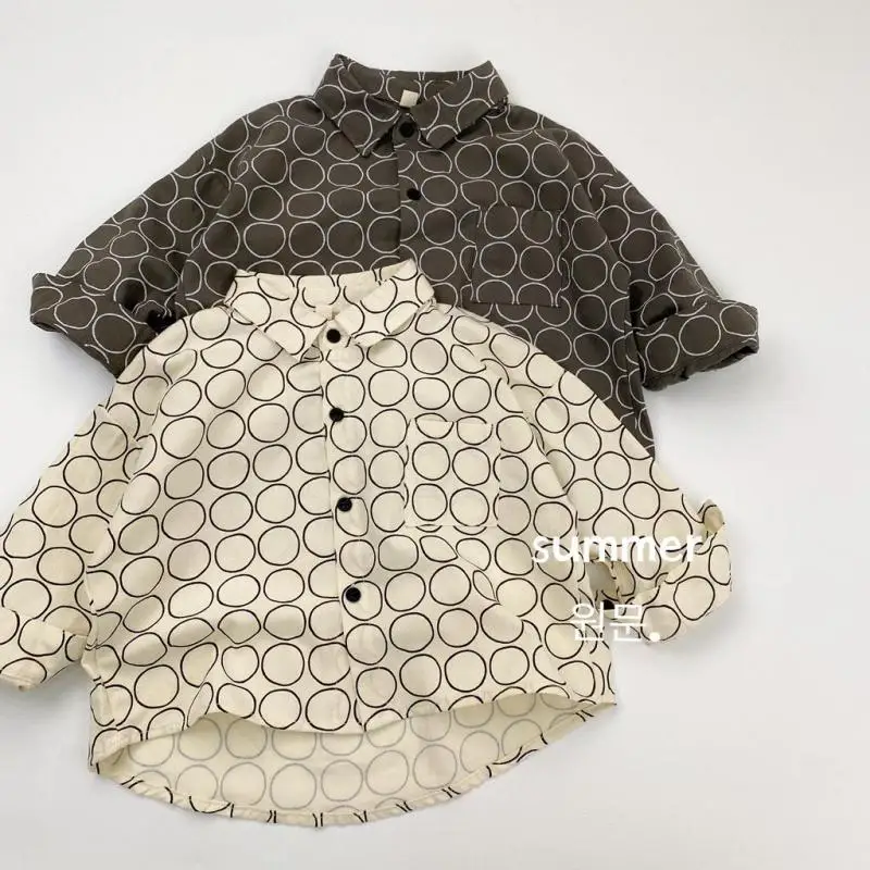 

2025 Autumn New Children Long Sleeve Lapel Shirts Boys Girls Vintage Print Cardigan Baby Cotton Shirts Fashion Kids Clothes