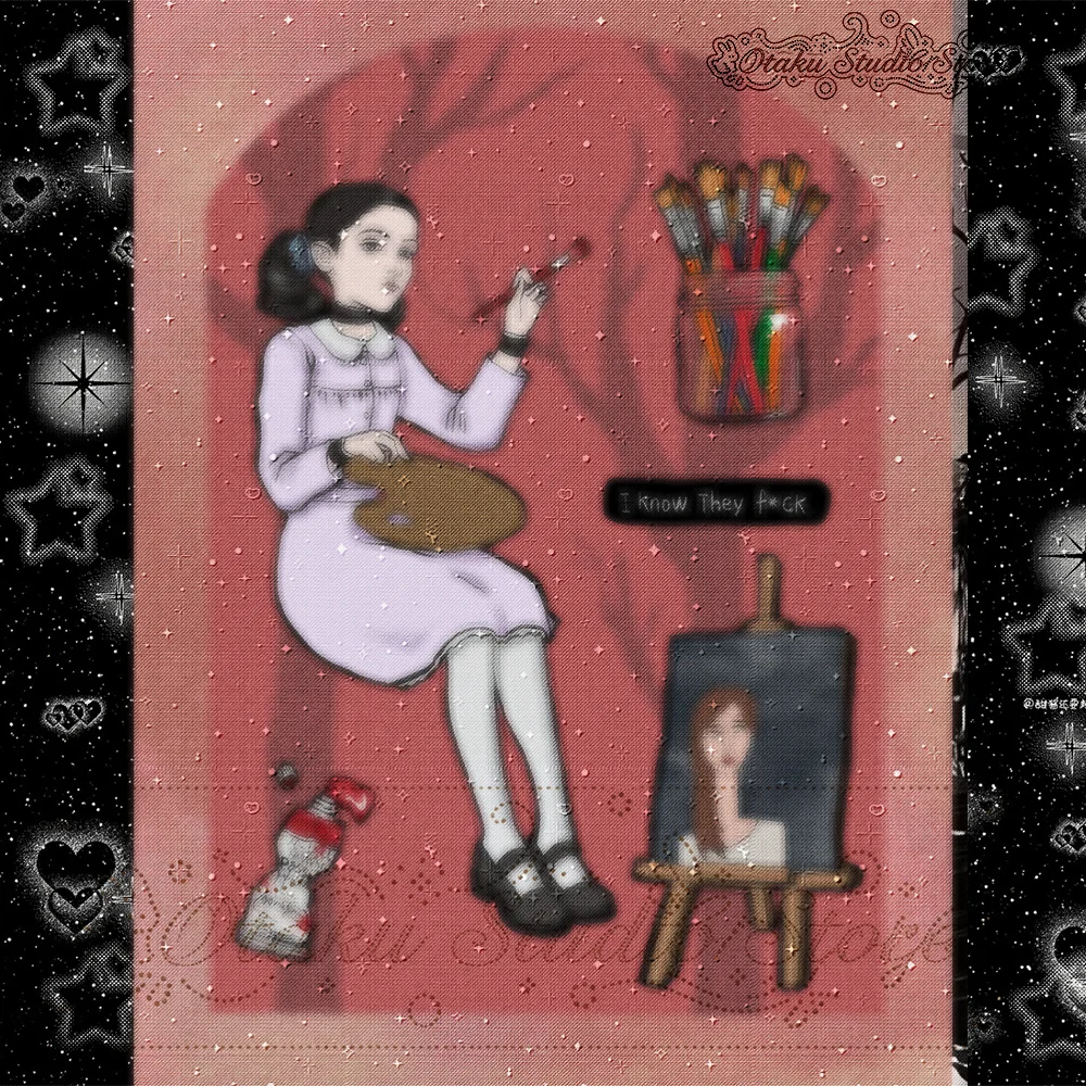 Retro Illustration Artist Girl Tapestry Gothic Room Wall Tapestryあかぬれ Moody Painter Character Tapestry Burgundy Art Wall Hanging