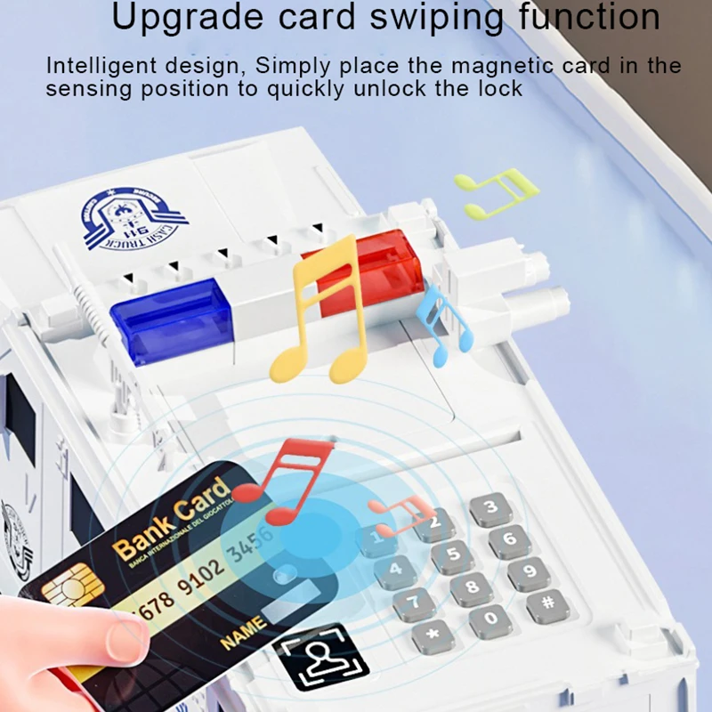 Camión en efectivo de policía, juguete para niños, alcancía, contraseña para niños, huella dactilar, enrollable automático, cajero automático, reconocimiento Facial inteligente, coche de juguete