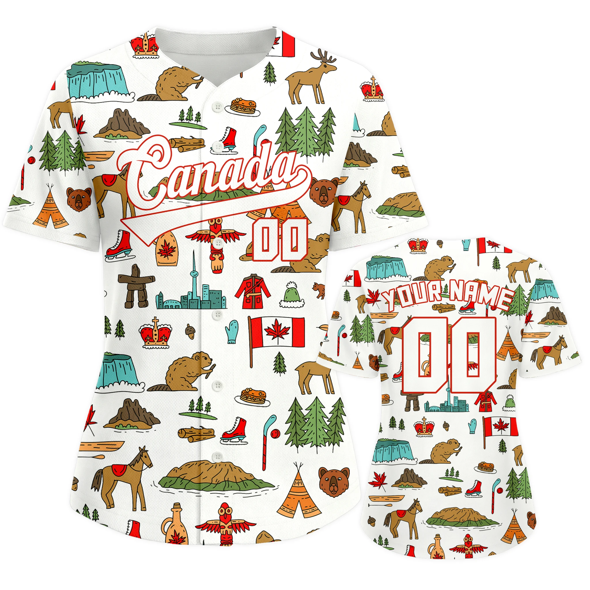 

Personalized Canada Baseball Jersey Custom Name Number Flag Inspired Button Down Baseball Shirt Sportwear for Women