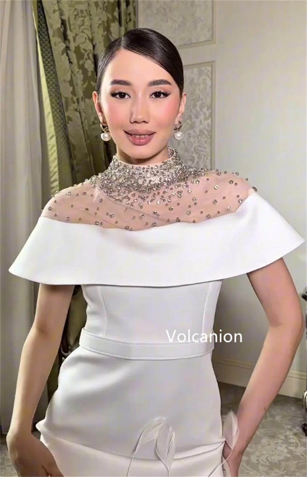 Прямые платья миди с джерси и поясом из джерси, расшитые блестками и перьями, с высоким воротником, на заказ, вечерние, элегантные, простые