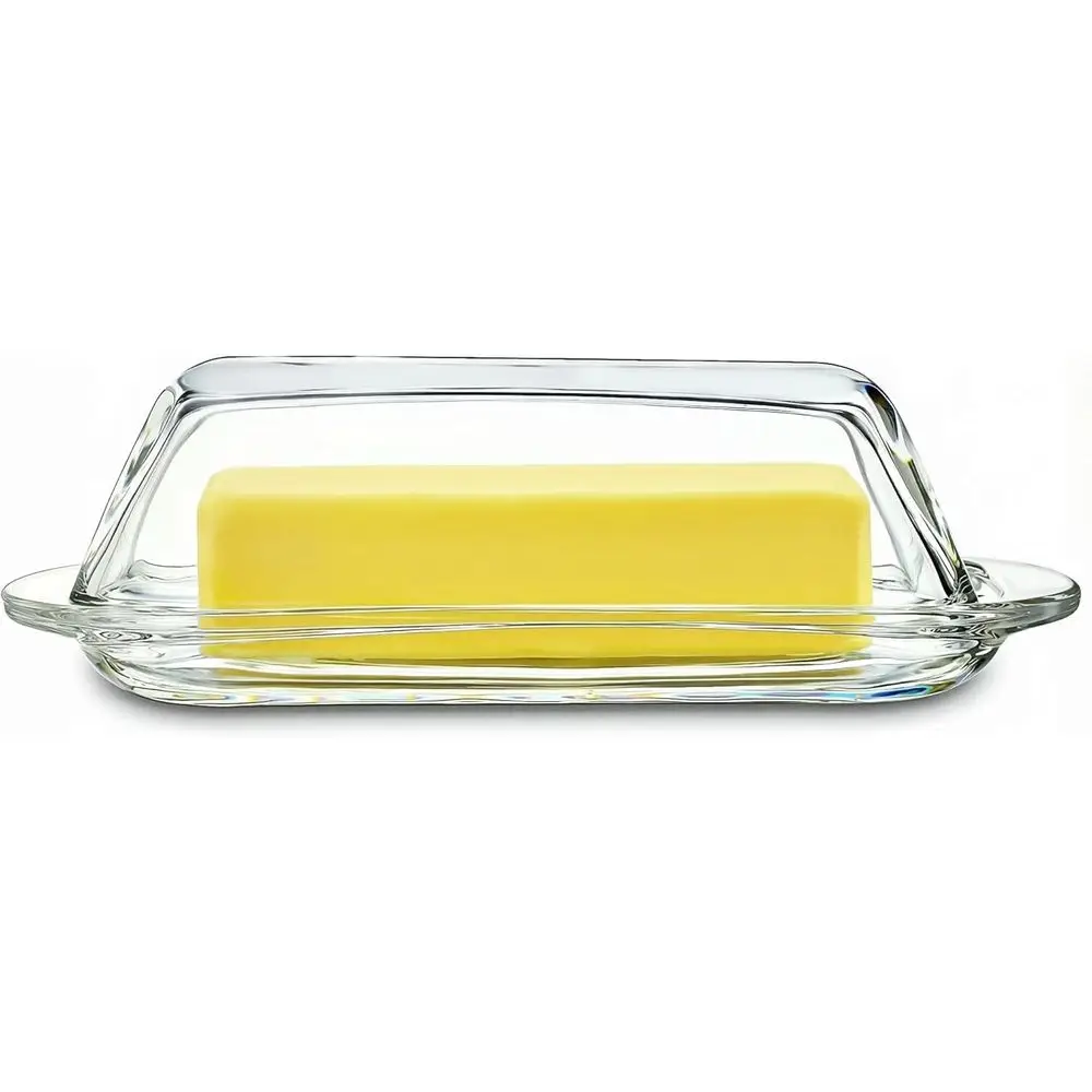 7-Inch Crystal Clear Glass Butter Dish with Lid, Elegant Butter Keeper, Dishwasher Safe, Suitable for 1 Stick East