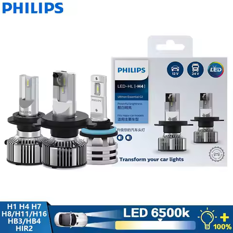 Philips LED H1 H4 H7 H11 Ultinon Essential G2 H8 H16 HB3 HB4 HIR2 9005 9006 9012 6500K Bright White Car LED Headlight Auto Lamps