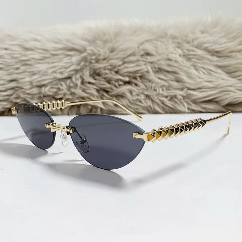 Car Sunglasses 2pcs Fashion High Quality Cat Eye Female Sun Glasses New Rimless Colorful Lens Shades Metal Threaded Legs Eyewear