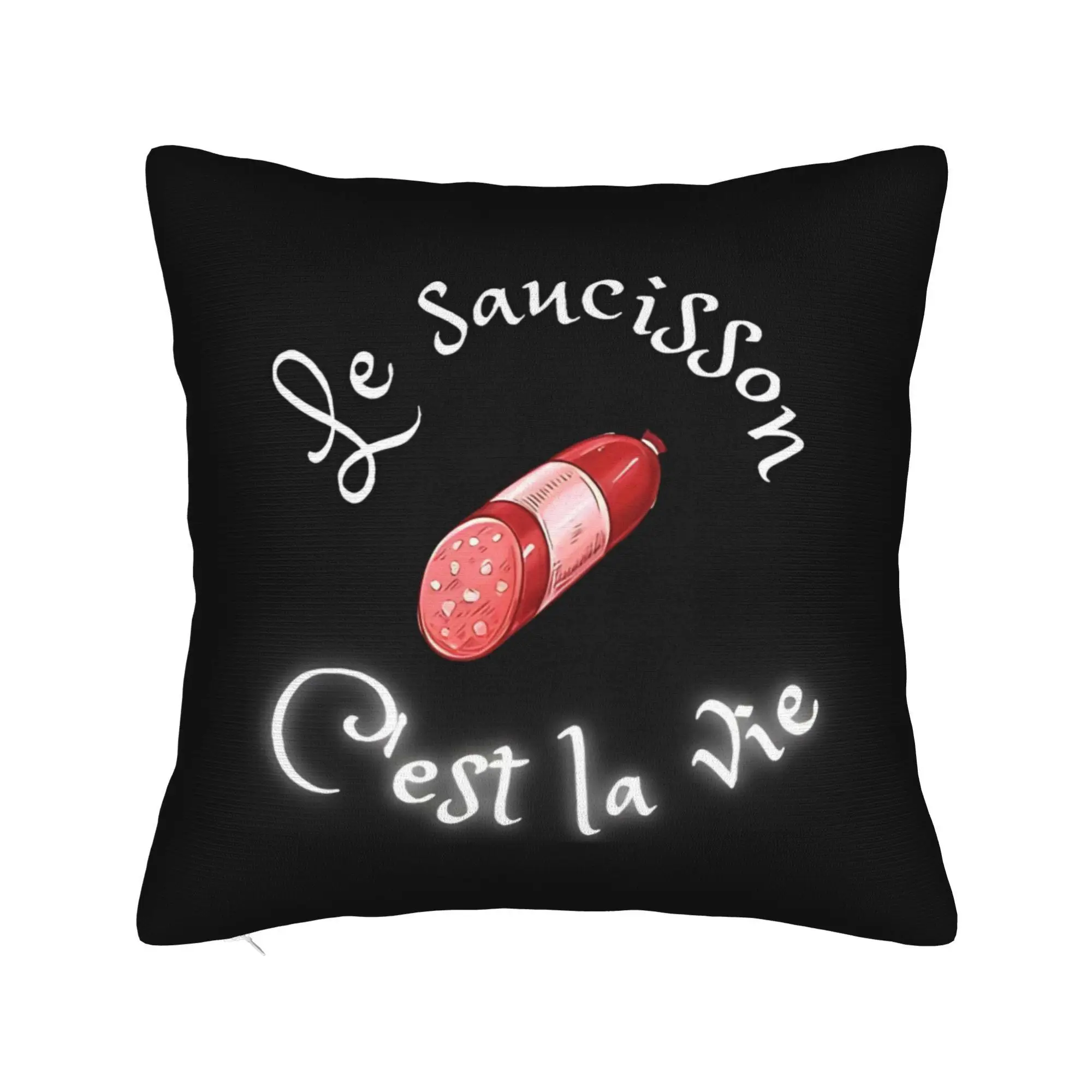 French Sausage Le Saucisson Double-Sided Pillowcase, Humorous Food Illustration Cushion Cover with Zipper, Washable Decor Case