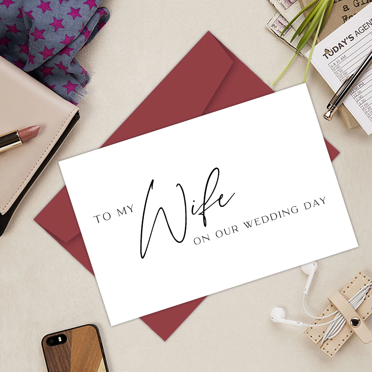 1Set To My Wife On Our Wedding Day Card, Elegant Wedding Greeting Card Including Envelope,Blank Inside, Writable Thank You Card