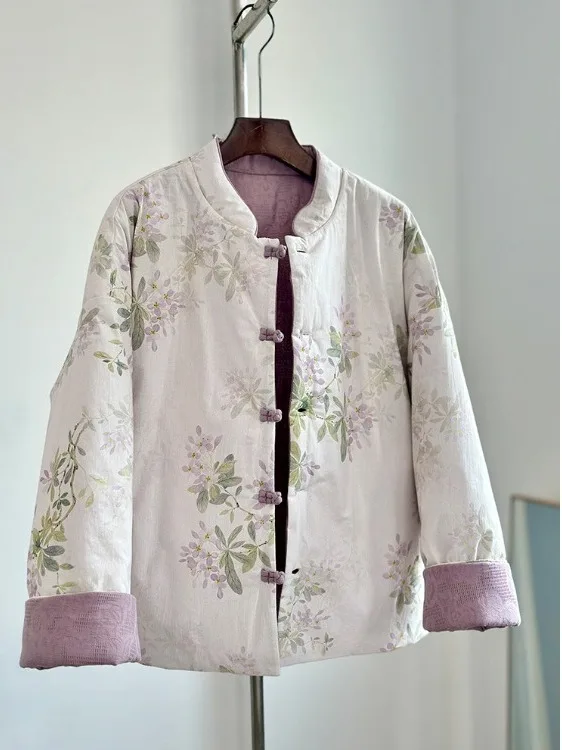 

Новый китайский хлопково-льняной костюм с принтом Jaet на пуговицах Тан, национальный топ с хлопковым наполнителем, женская мода