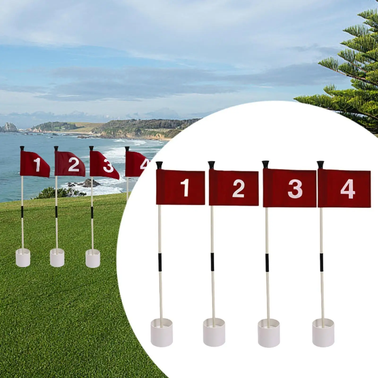 4x Golf Flagsticks Golf Flag and Cup Golf Flagpoles Numbered Adults Kids Hole