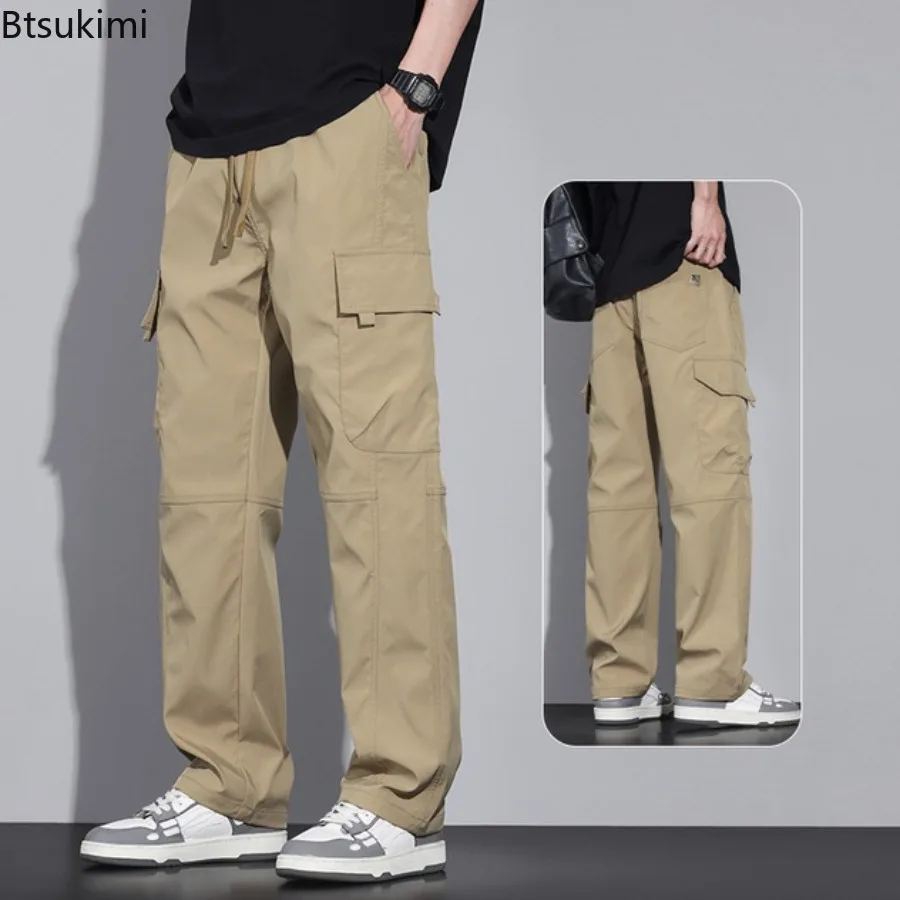 

Spring New Style Cargo Pants Men's Multi Pockets Outdoor Casual Drawstring Trousers Fashion High Street Straight Sweatpants Male