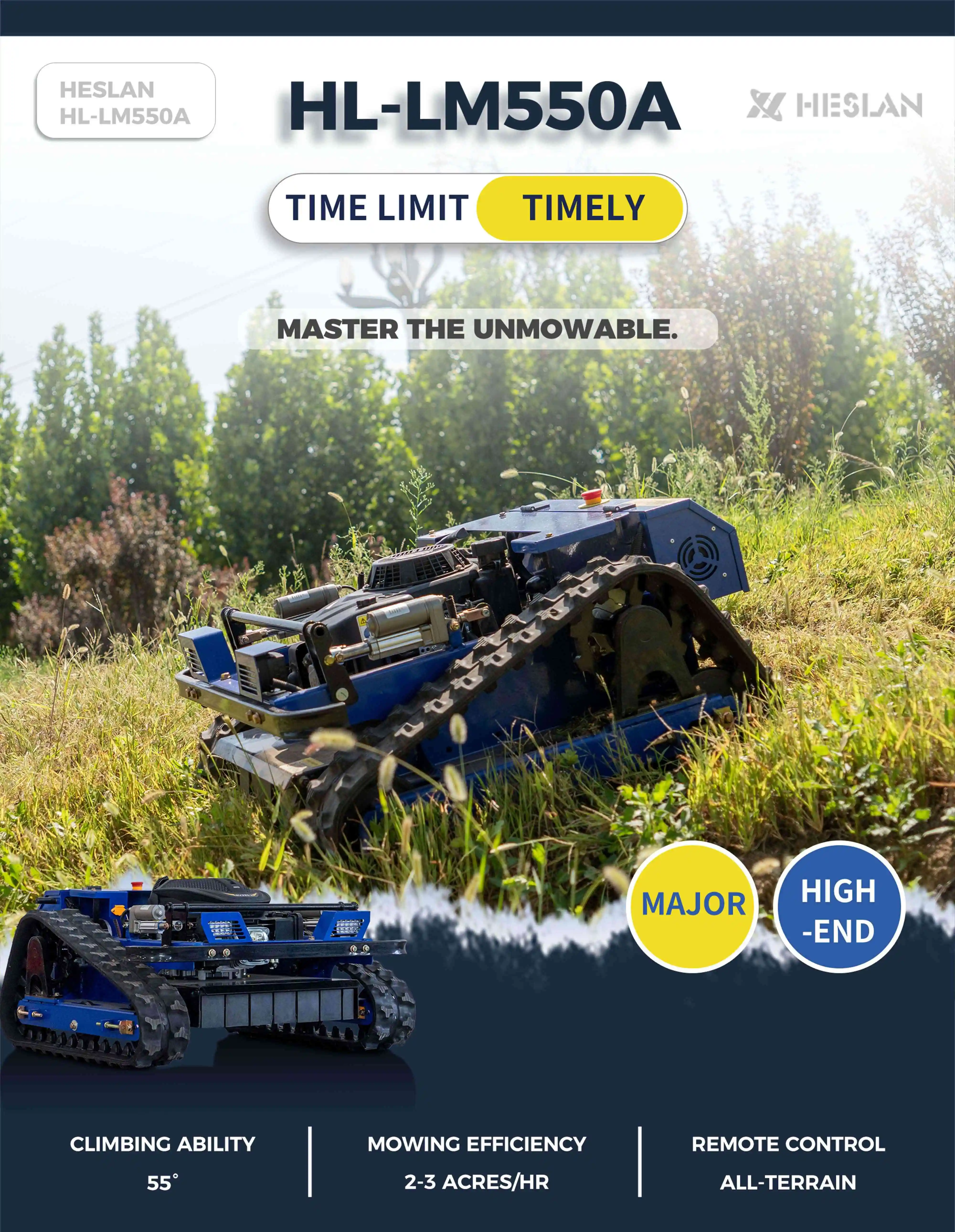 Grass Cutter for Slopes Farms Municipal Work Engine Remote Control Track Lawn Mower  Power Robotic