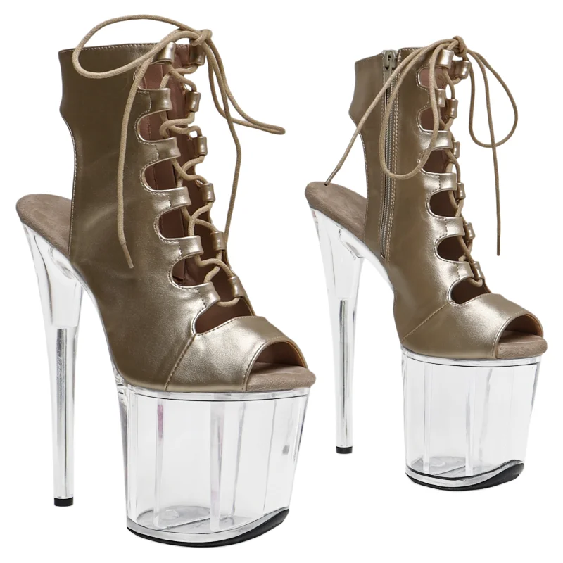 

Leecabe 20CM/8inches matte PU upper Transparent High Heel platform Boots Trend fashion stripper heel Pole Dance boots