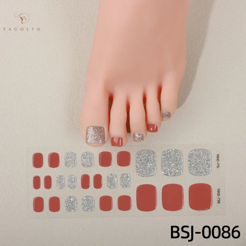 New 28 Finger gel Foot Sticker Nail Sticker Cartoon Gradual Scallion Powder Checker UV Light Semi baked Toe Nail Sticker