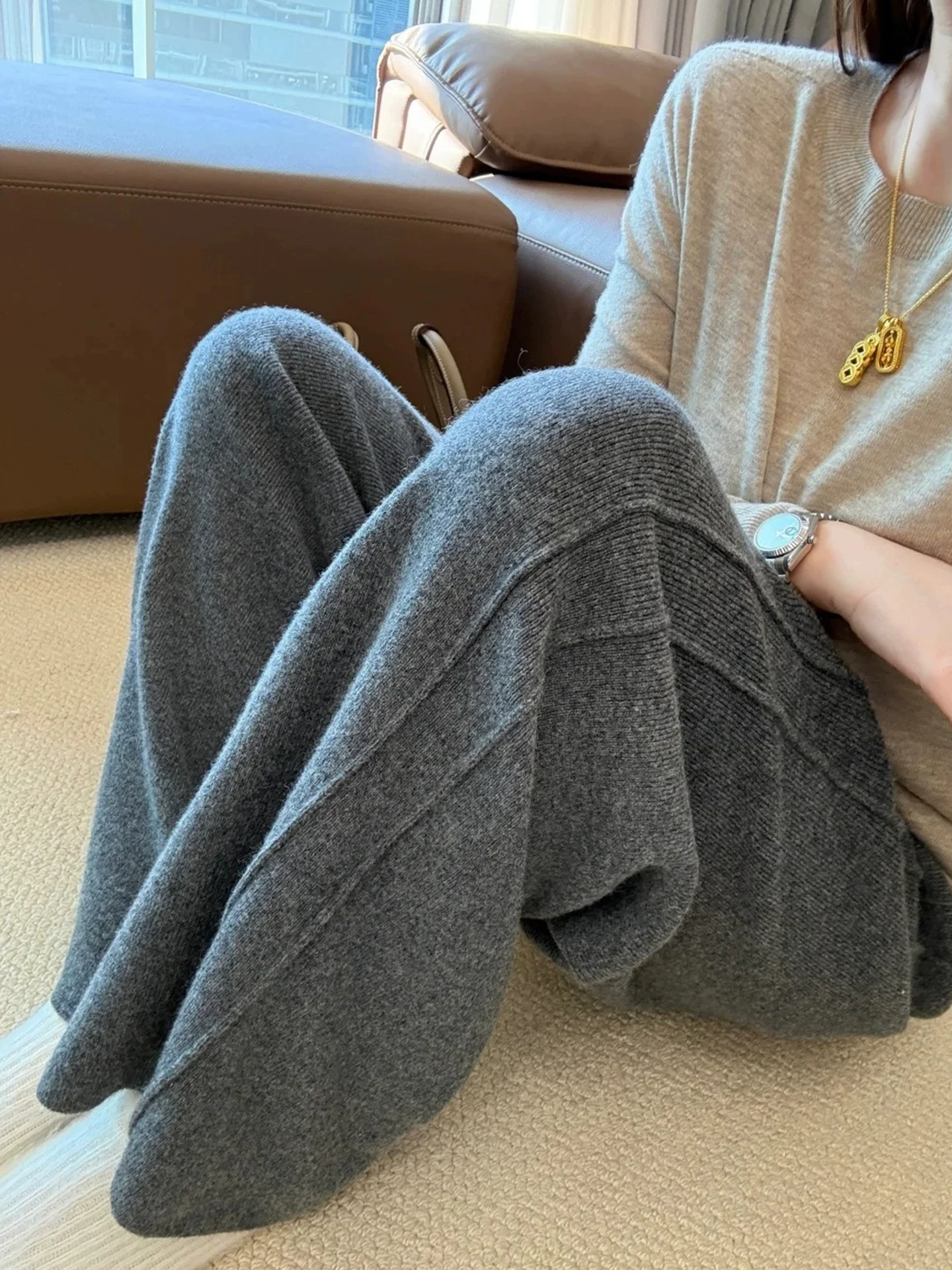 Ele confortable drapé pantalons décontractés femmes jambe droite Faionable minceur automne hiver trajet amical pantalon